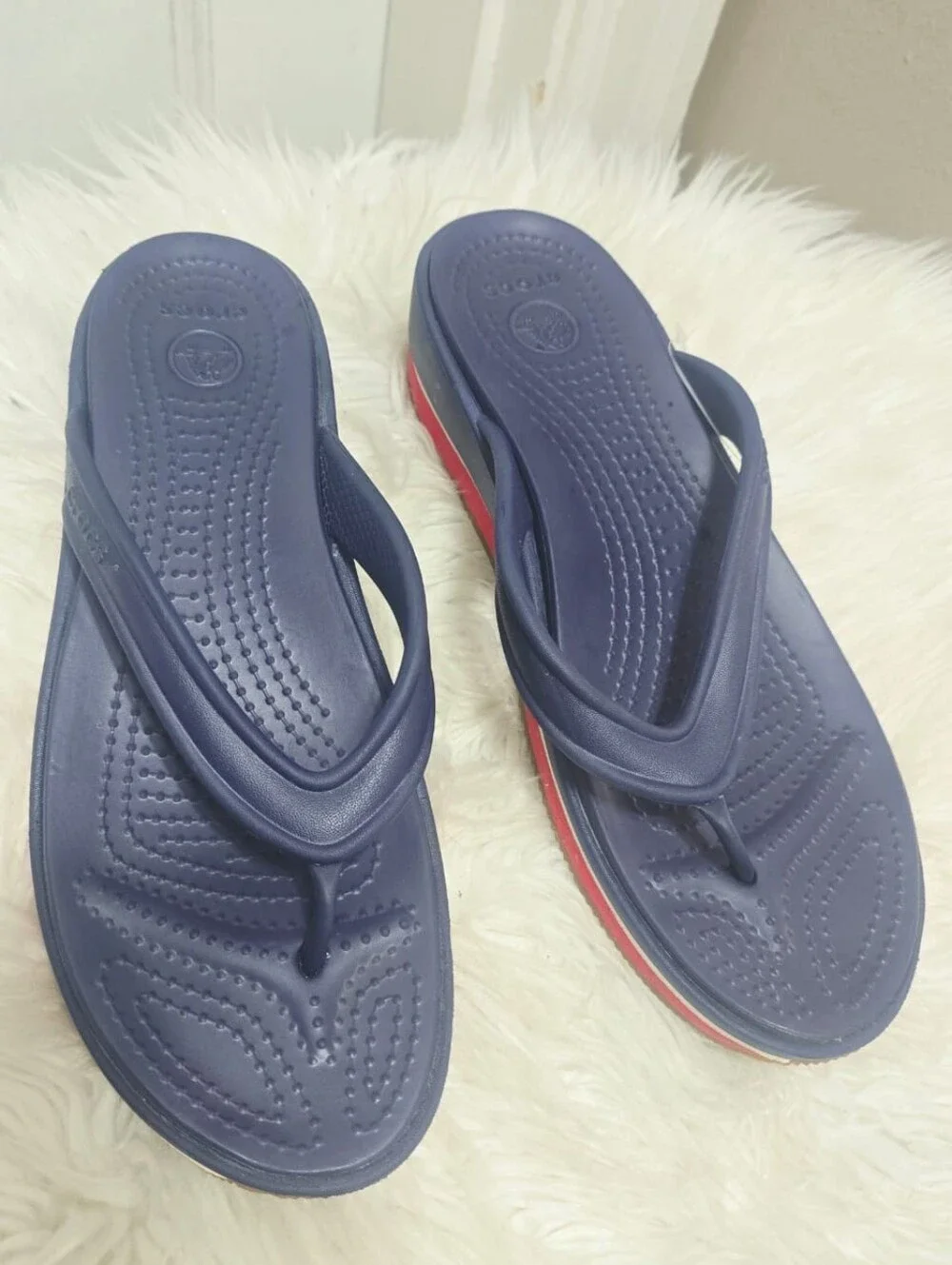Crocs Croslite Wedge Platform Thong Sandals Flip-flop Women's Blue Red Size 10